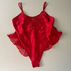 Vintage Linda for La Senza Lingerie Red Lace Floral Frilly Bodysuit Intimates